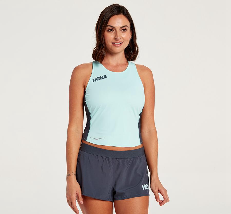 Hoka One One Top Dame - Fitted Tank - Blå - 936702PLF